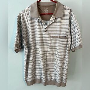 David Taylor Beige and Black Striped Polo Shirt